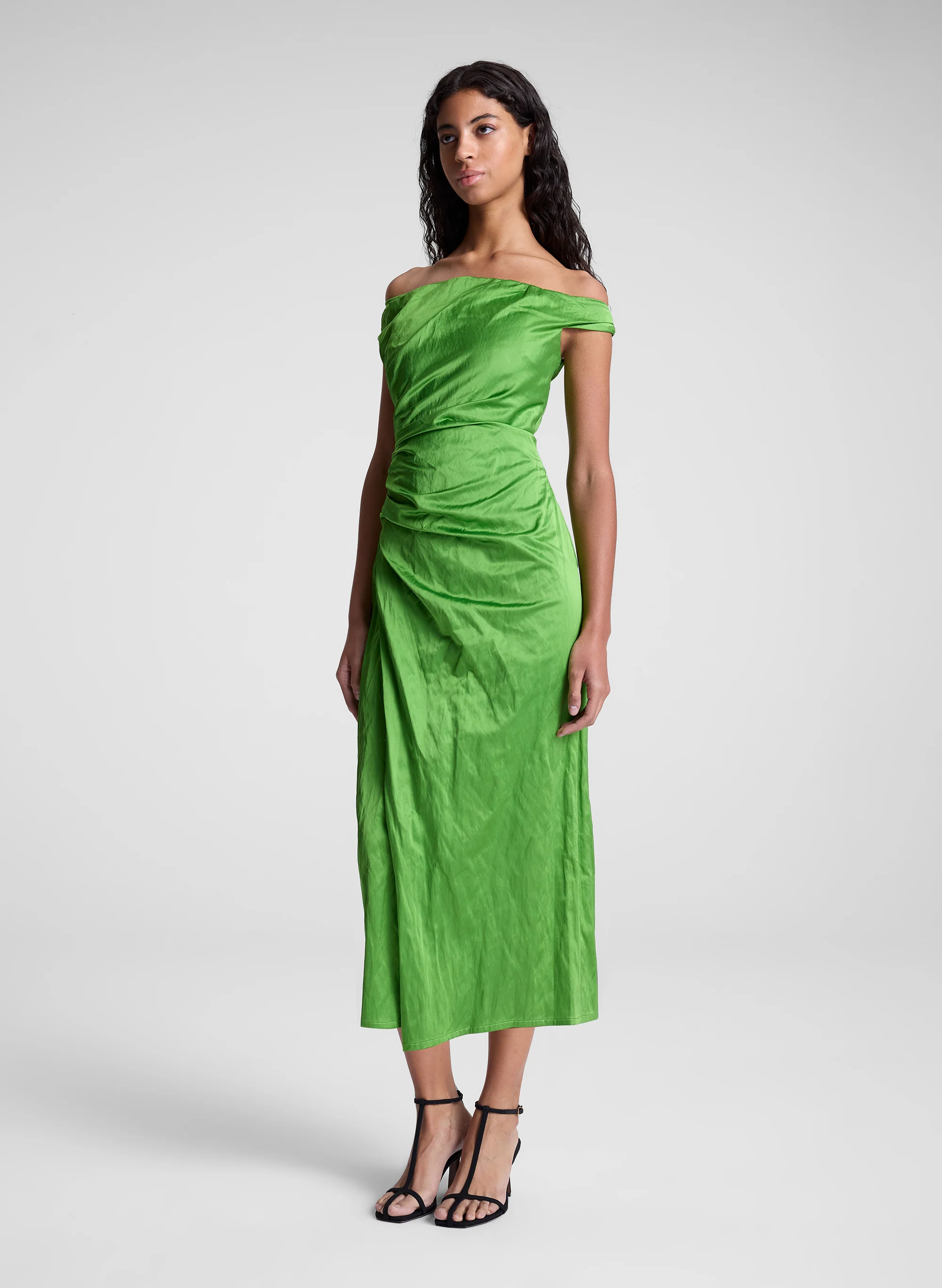 Camille Off Shoulder Satin Dress - Image 4