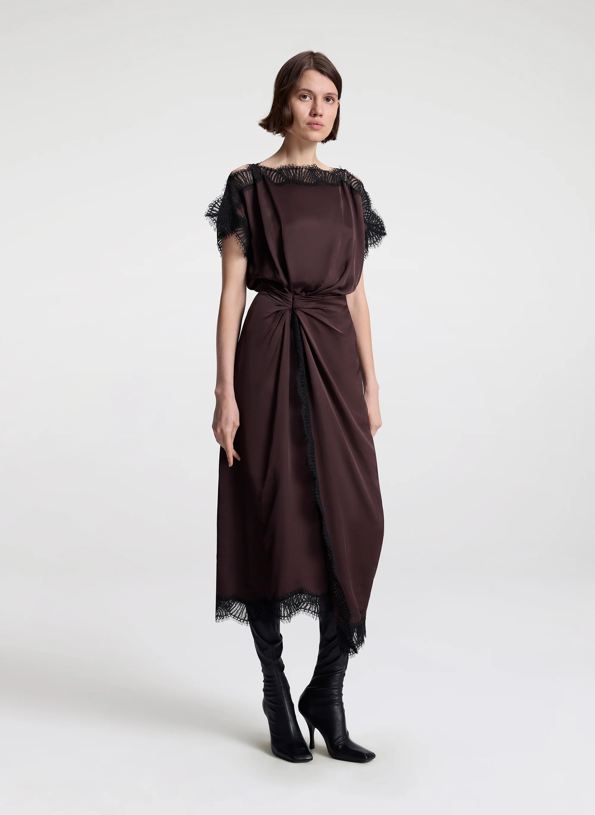 Luna Satin and Lace Midi Dress - Image 3