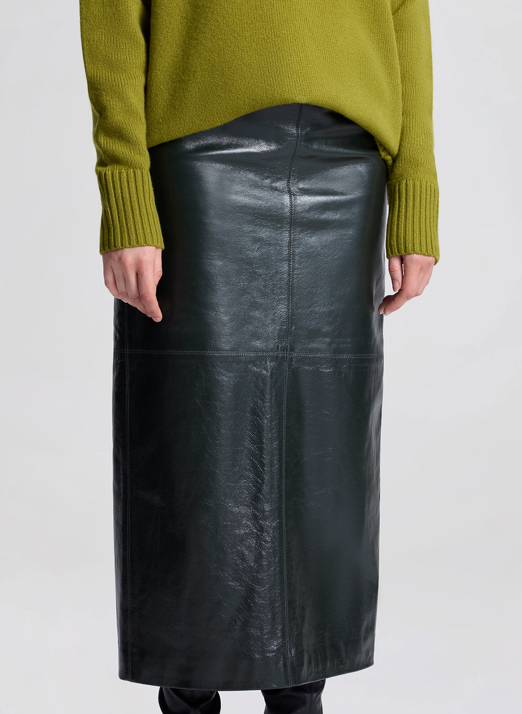 Marta Glossy Leather Midi Skirt - Image 3