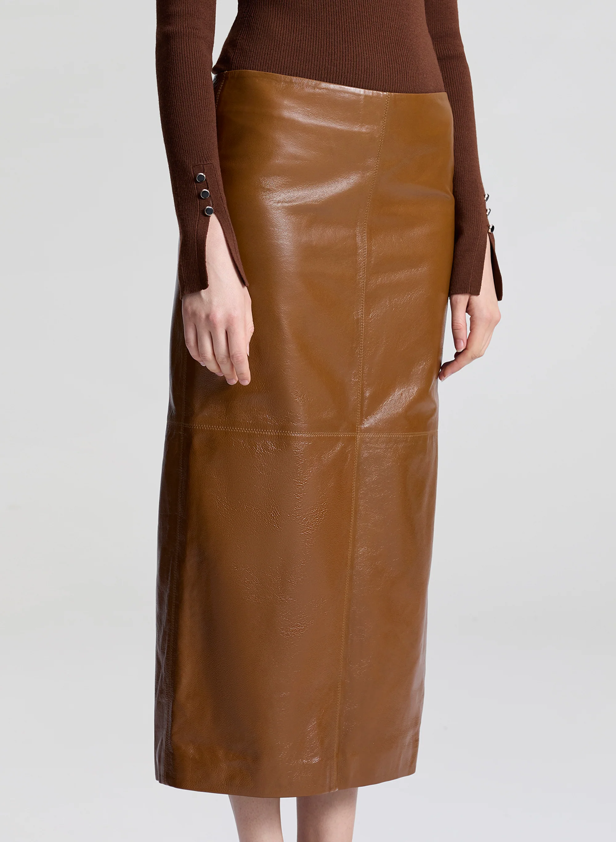 Marta Glossy Leather Midi Skirt - Image 3
