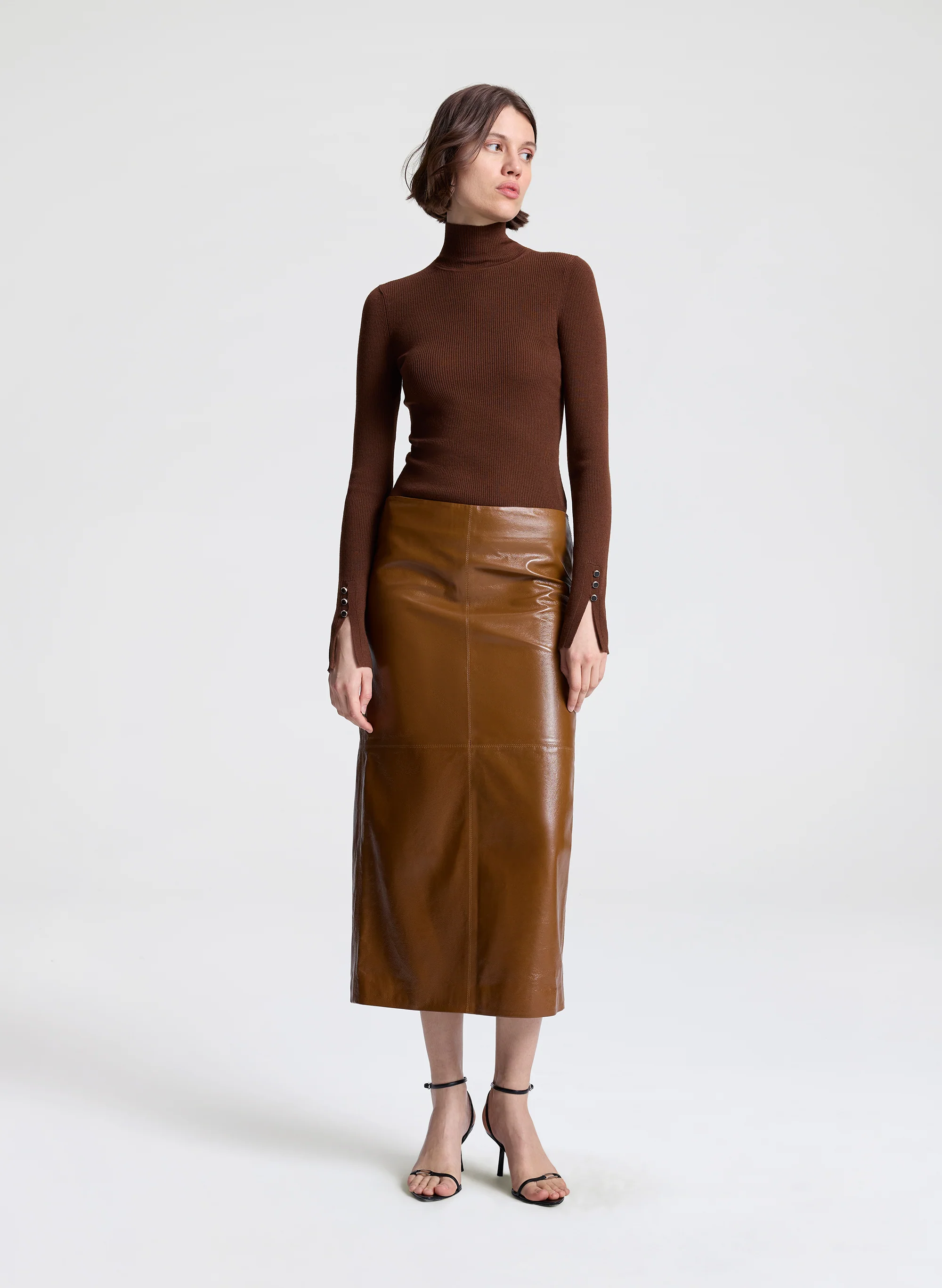 Marta Glossy Leather Midi Skirt - Image 4
