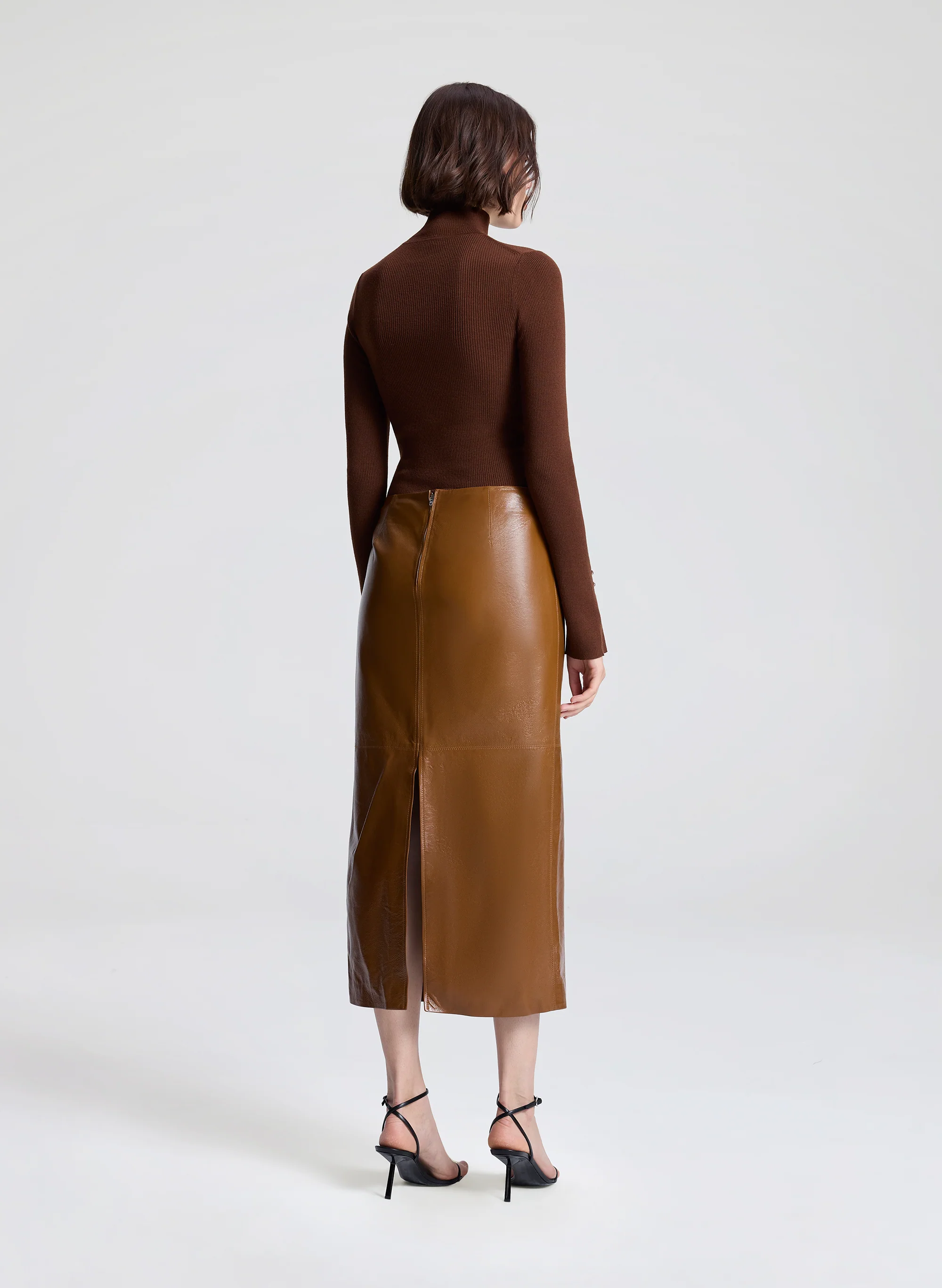 Marta Glossy Leather Midi Skirt - Image 5