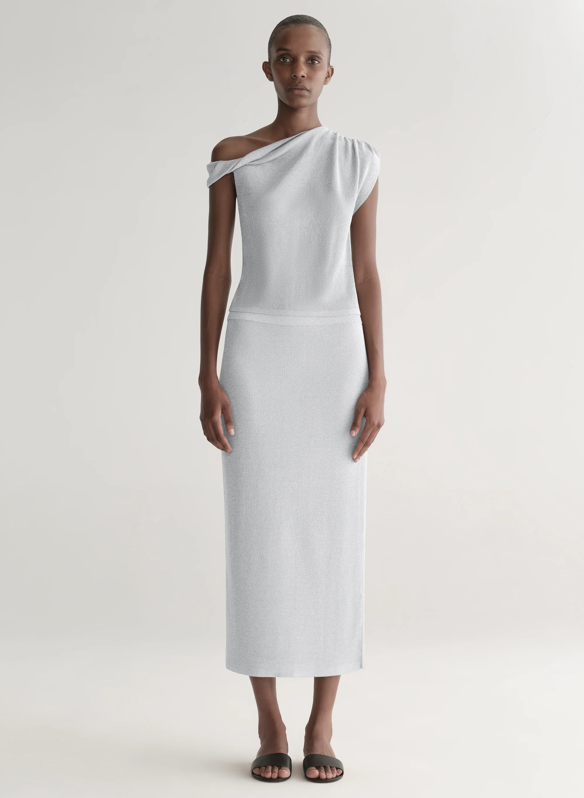 Mona Metallic Knit Asymmetric Top - Image 3