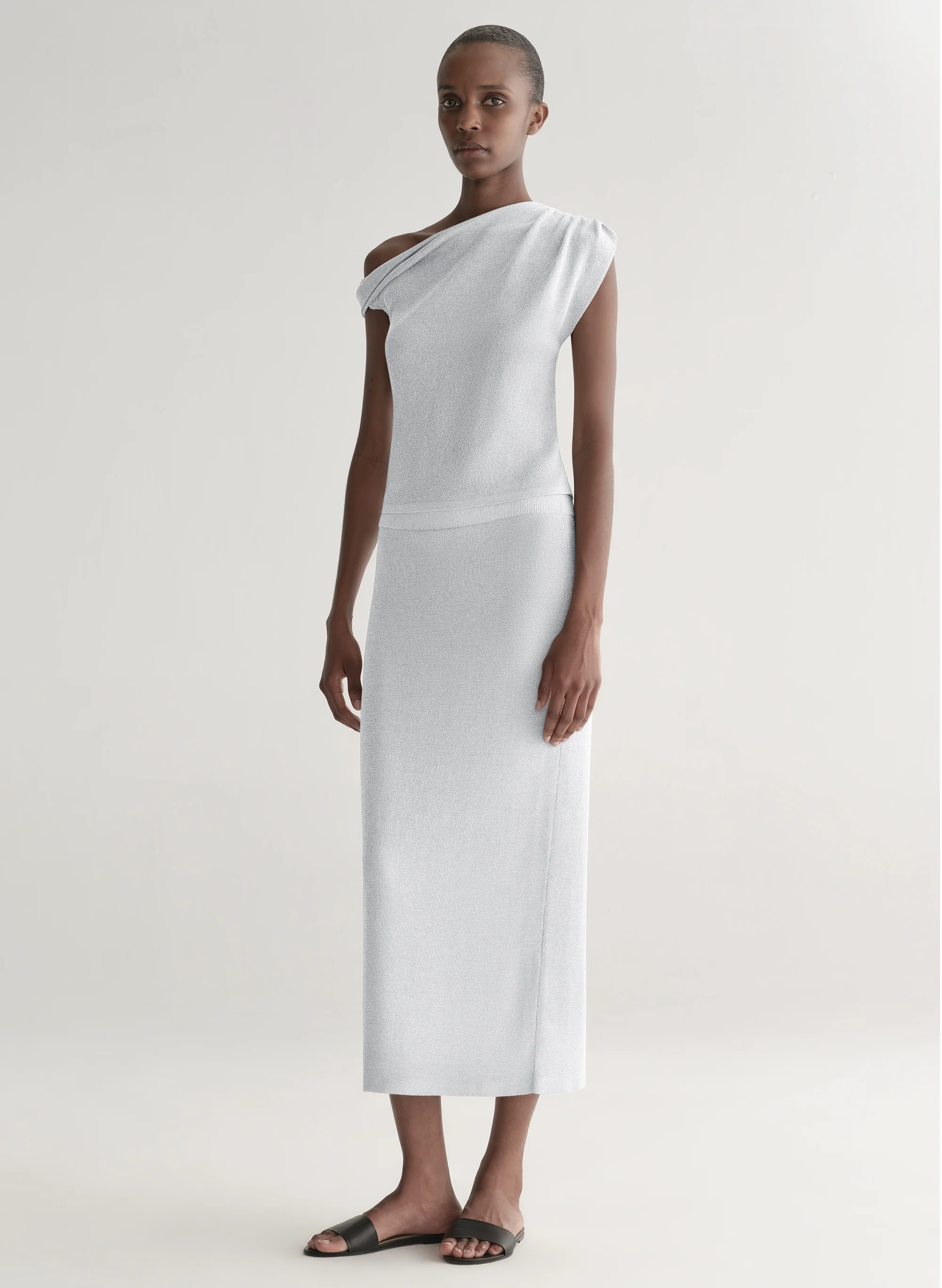 Mona Metallic Knit Asymmetric Top - Image 4