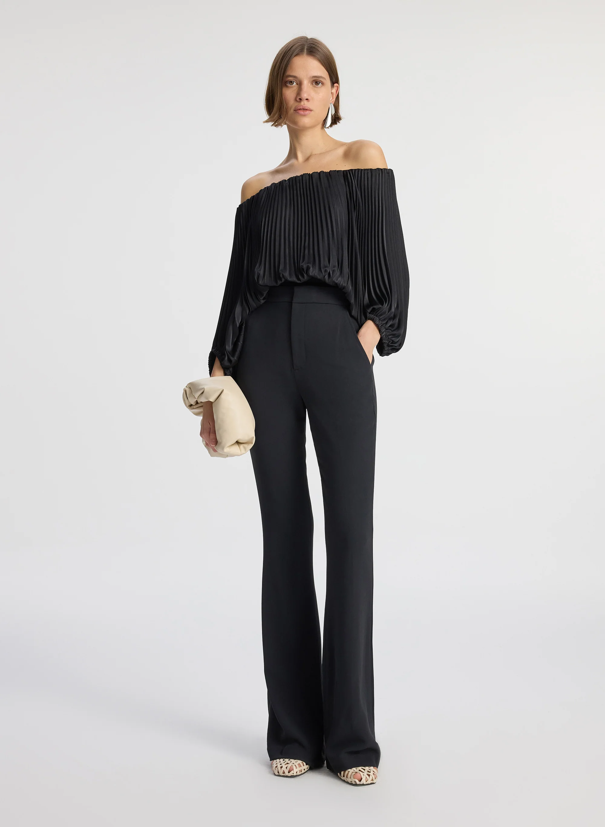 Sienna Satin Pleated Off Shoulder Top - Image 3