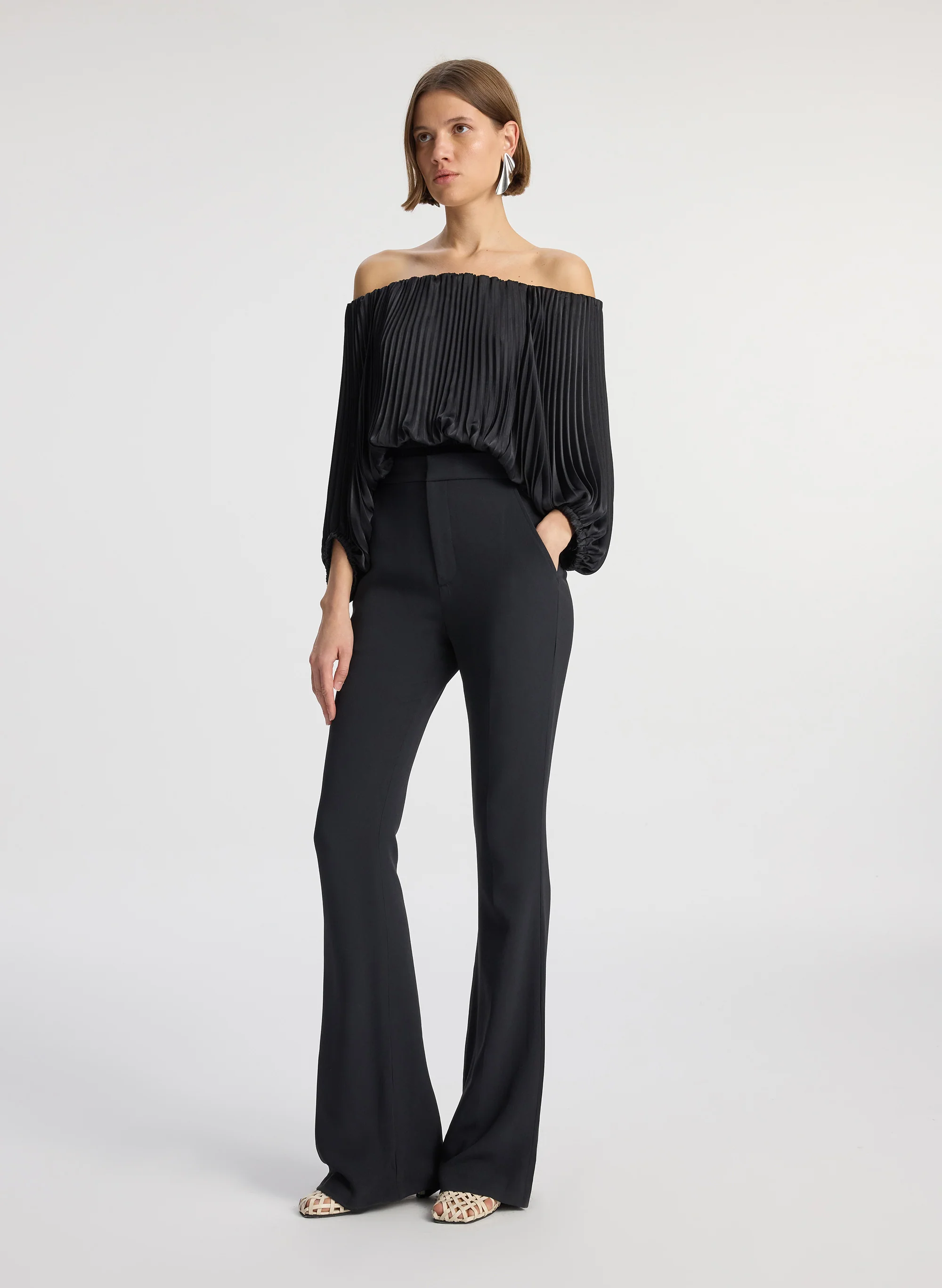Sienna Satin Pleated Off Shoulder Top - Image 4