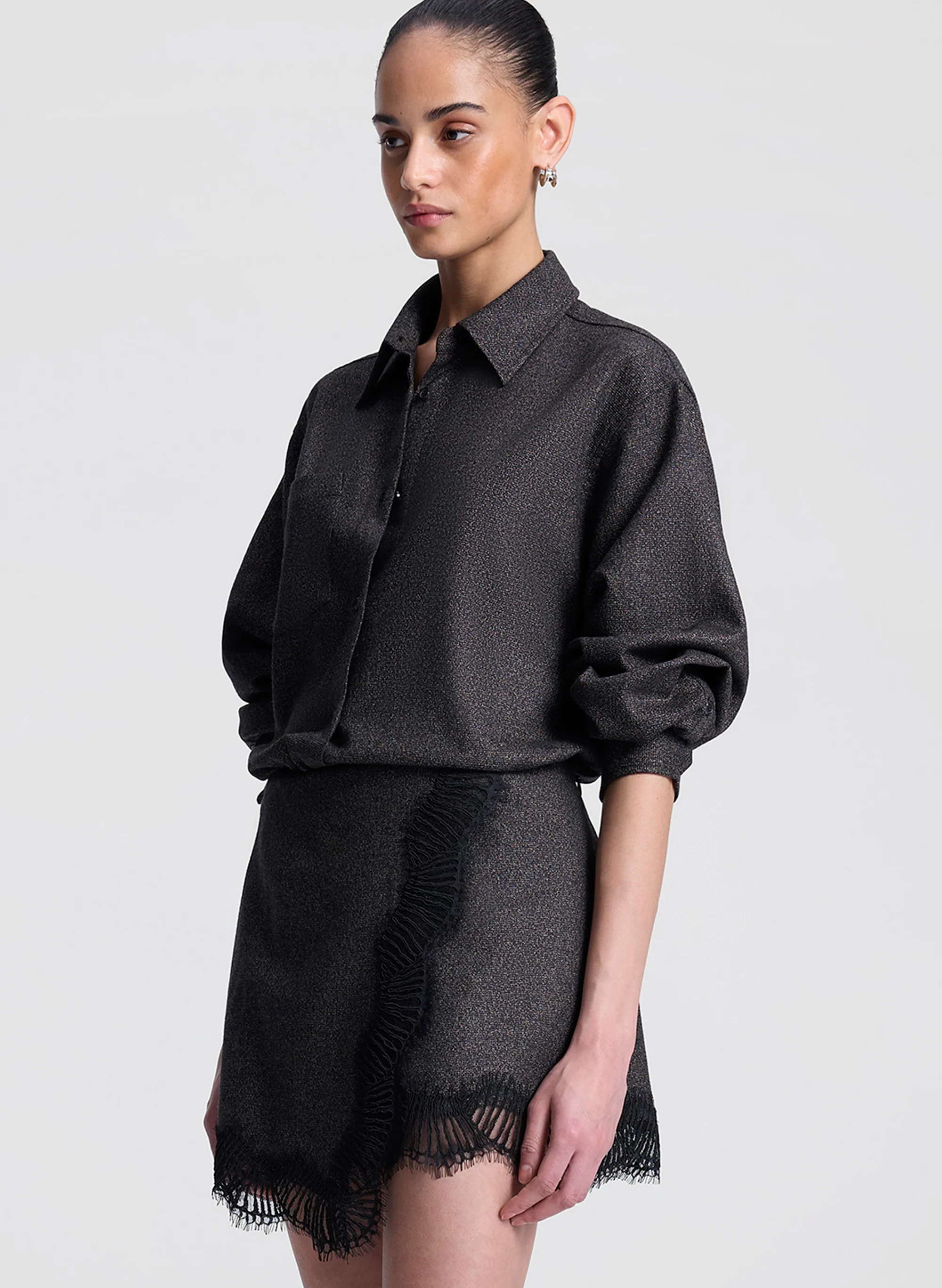 Sophia Wool Marled and Lace Mini Skirt - Image 4